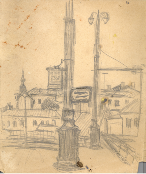 Landscape with lamp-post and church
