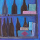 Black bottles on a shelf