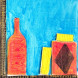Oranges bottles on a blue background