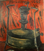 Primus stove on a red background