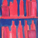 Red bottles on blue background