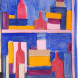 Bottles on a blue background